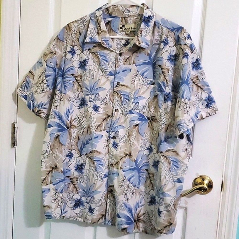 Oliver & Burke Off White Hawaiian Tropical Magnum P.I. Button Down Shirt XXL